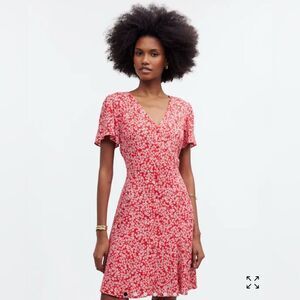 Madewell Flutter Sleeve All Red Floral Mini Button Front Dress Size 2